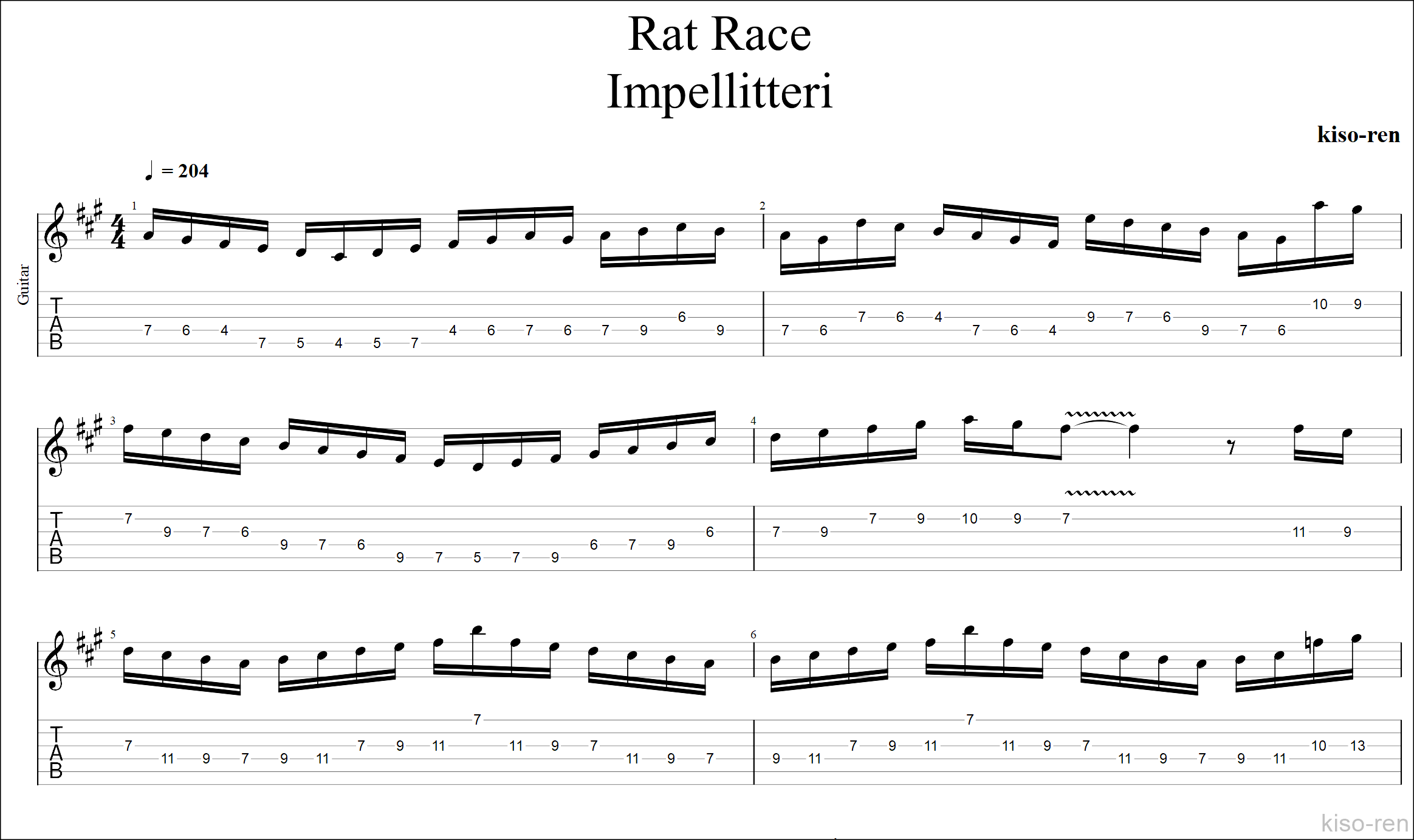 【Part TAB】Rat Race / IMPELLITTERIのギターソロタブ 速弾きピッキング練習