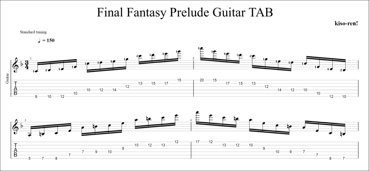 【Part TAB】ファイナルファンタジー プレリュード･FF クリスタルのテーマピッキング練習 Final Fantasy Prelude TAB 