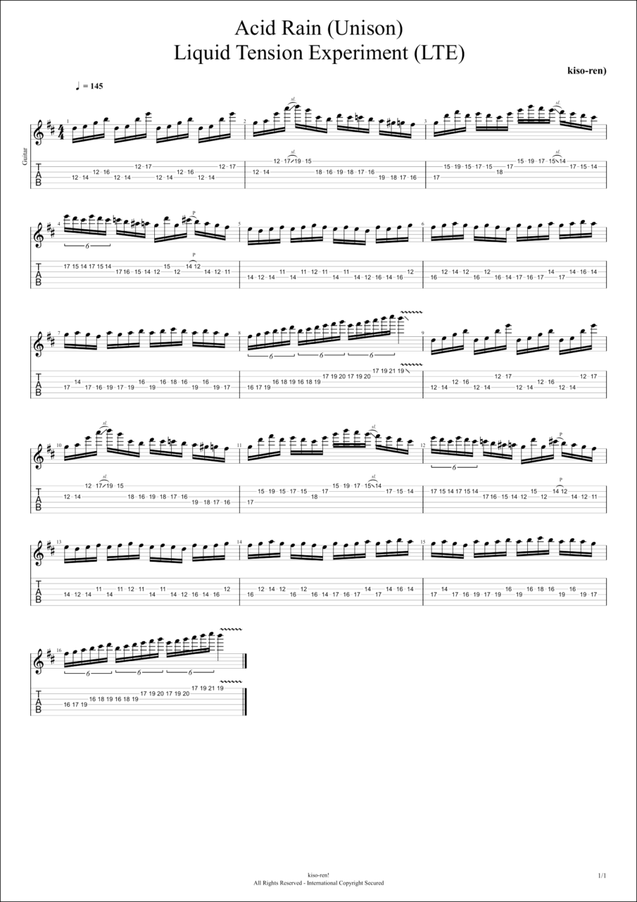 【ギターピッキング･速弾き基礎練習楽譜TAB】Acid Rain / LTE Liquid Tension Experiment UNISON Practice John Petrucci ジョンペトルーシ リキッド・テンション・エクスペリメント ギターピッキング練習 【Guitar Picking Vol.51】