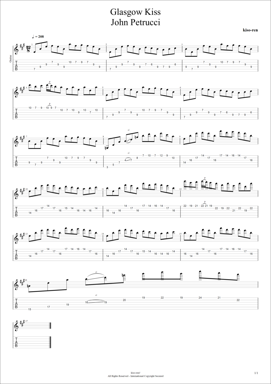 【ギターピッキング･速弾き基礎練習楽譜TAB】Glasgow Kiss / John Petrucci Guitar Intro Practice ジョンペトルーシ グラスゴウキス イントロ ギターピッキング練習 【Guitar Picking Vol.52】
