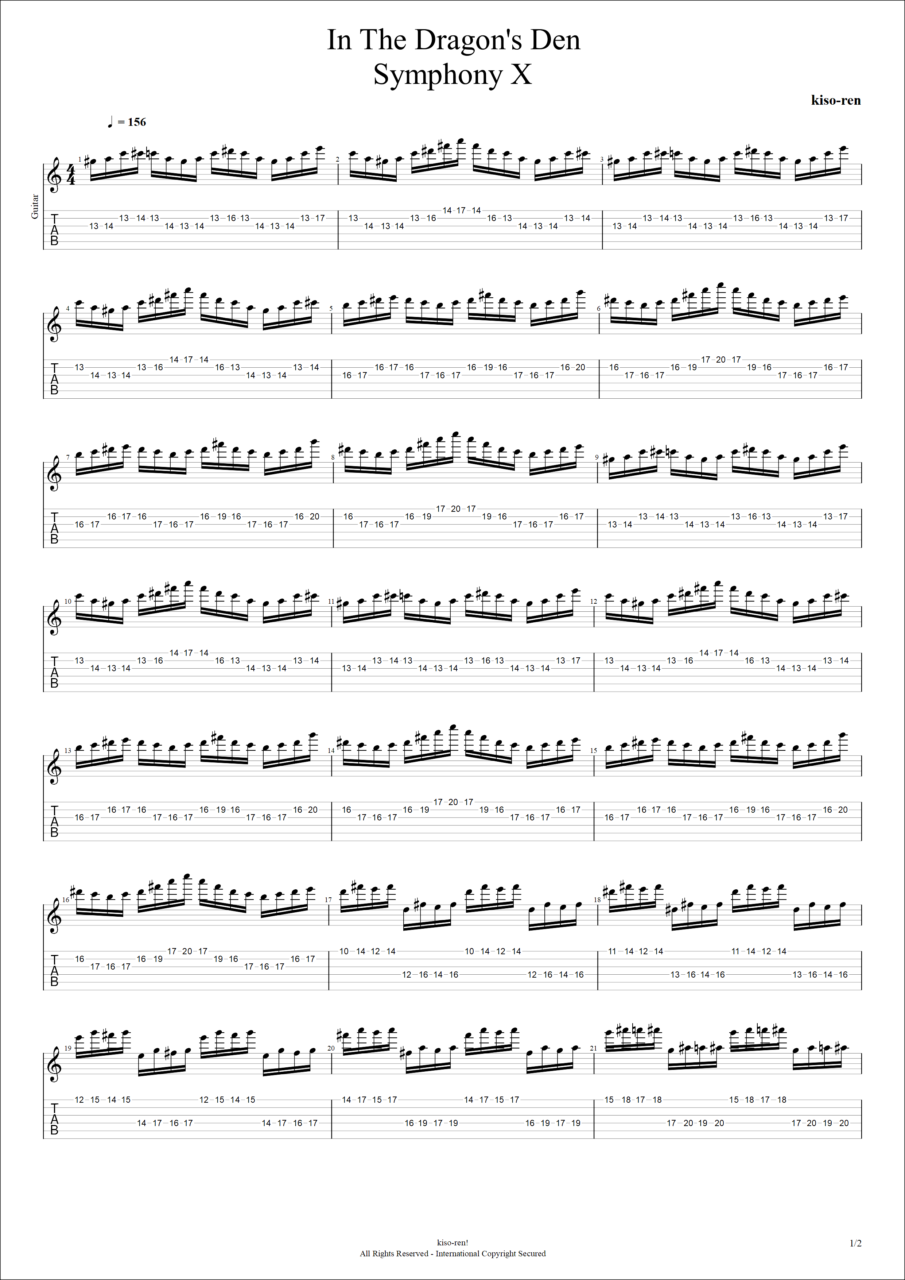 【ギターピッキング･速弾き基礎練習楽譜TAB】In The Dragon's Den / Symphony X Guitar Solo Slow Practice Michael Romeo シンフォニーX マイケルロメオ イン･ザ･ドラゴン デン ピッキング基礎練習ゆっくり【Guitar Picking Vol.65】