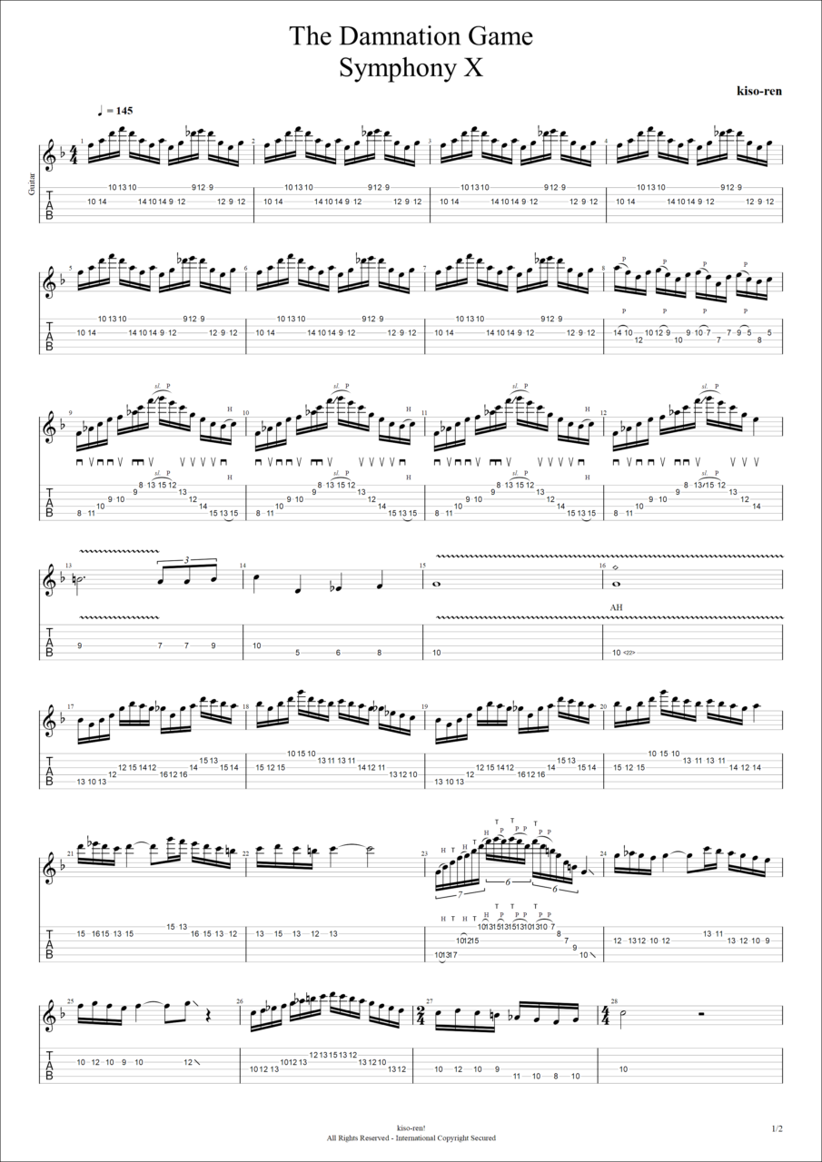 【ギターピッキング･速弾き基礎練習楽譜TAB】The Damnation Game - Symphony X Guitar Intro Practice Michael Romeo マイケルロメオ ダムネーションゲーム イントロ ギターピッキング練習【Guitar Picking Vol.53】