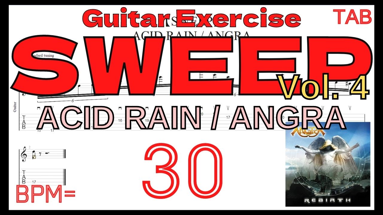 初心者用ピッキング練習 小スウィープ連続速弾き ANGRA / ACID RAIN TAB Kiko Loureiro BPM30【Guitar PICKING】