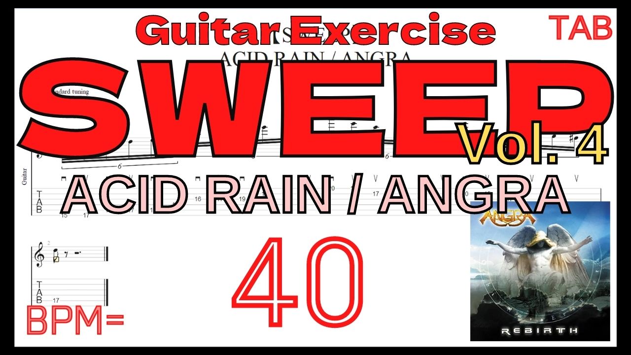 ギター速弾き練習 ACID RAIN ANGRA TAB Kiko Loureiro アングラ キコルーレイロ スウィープピッキング練習 BPM40【Guitar PICKING】