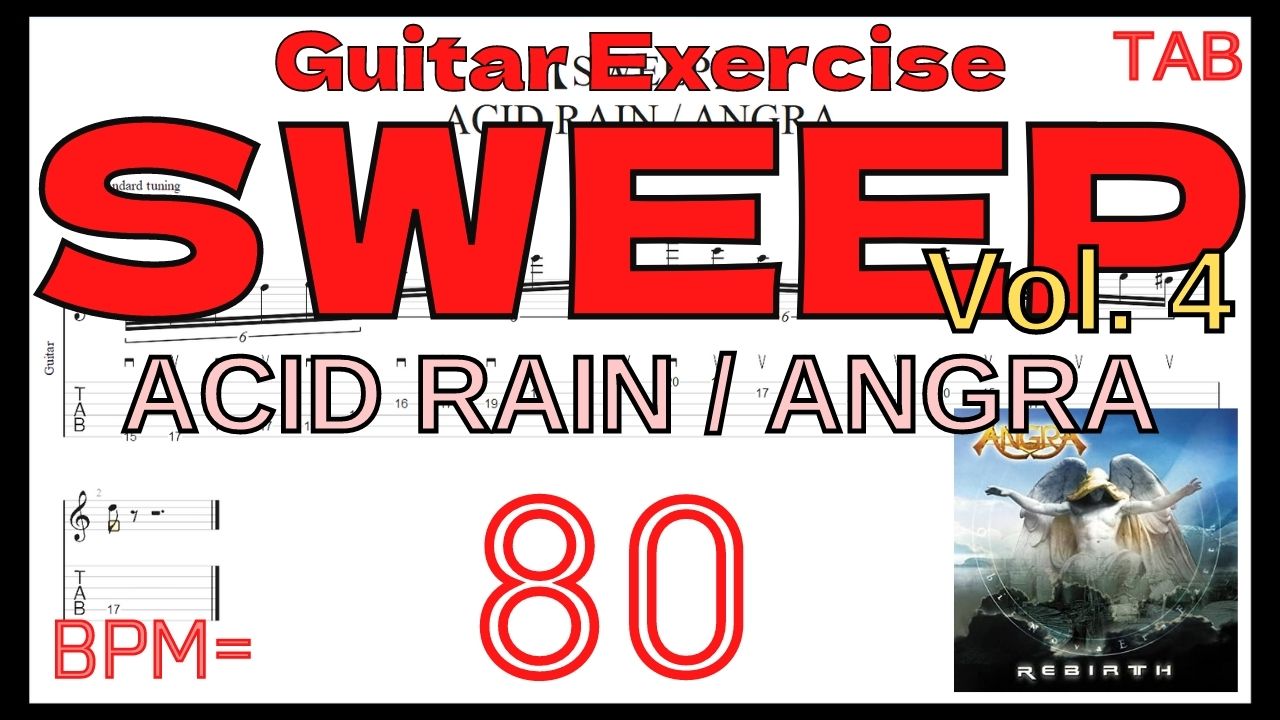 Kiko Loureiro SWEEP Exercise ANGRA / ACID RAIN TAB BPM80【Guitar PICKING】